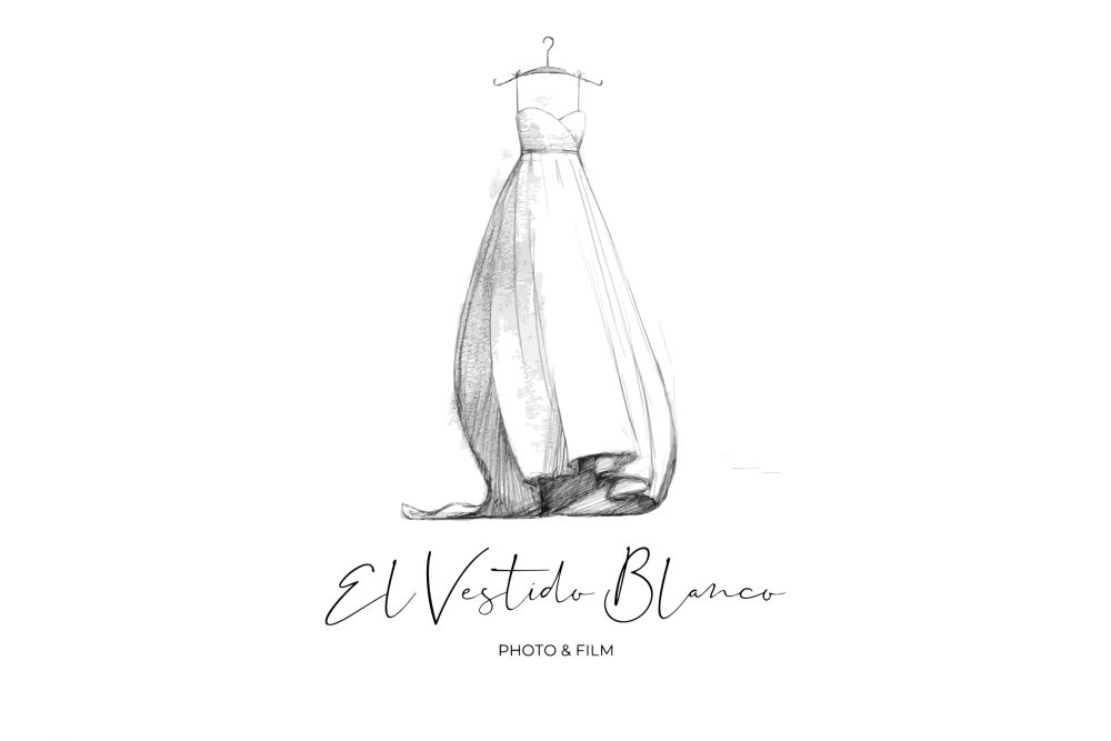 Logo de El Vestido Blanco, dibujo en tinta negra un vestido blanco colgado de una percha
