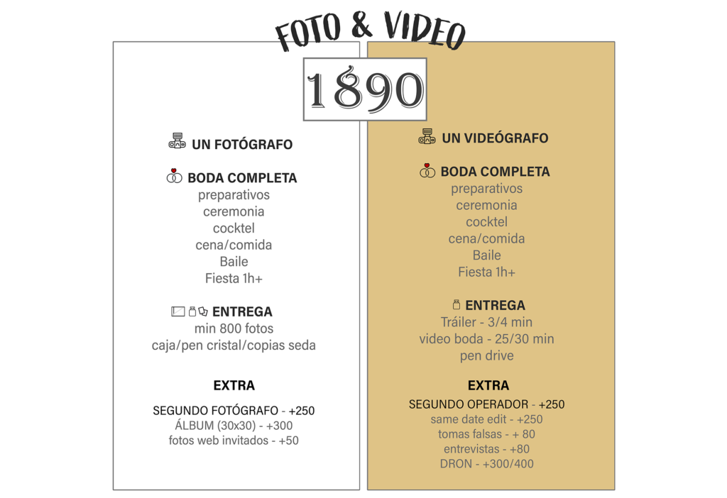 Tarifas de EL Vestido Blanco, foto y video por 1890 euros